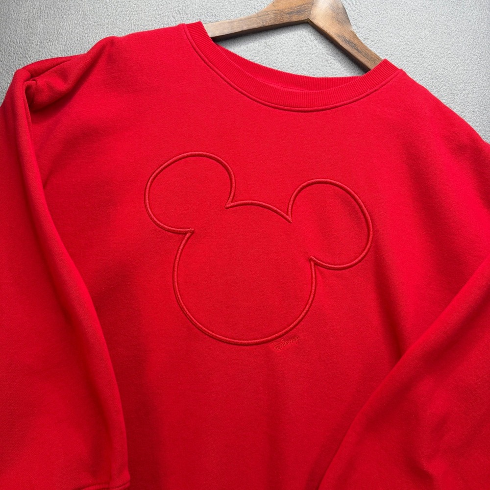 Disney Mickey Mouse Sweatshirt H&M Womens XXL Red Cotton Blend Pullover Crewneck